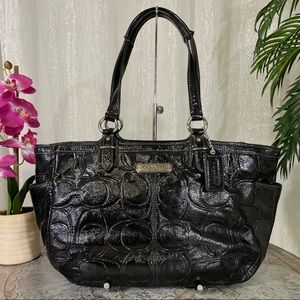 COACH Gallery Patent Leather Tote F19462 SV/Black